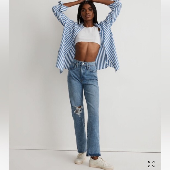 Madewell The Perfect Vintage Straight Jean in Kingsbury Wash Knee-Rip Edition 27 - Picture 1 of 9